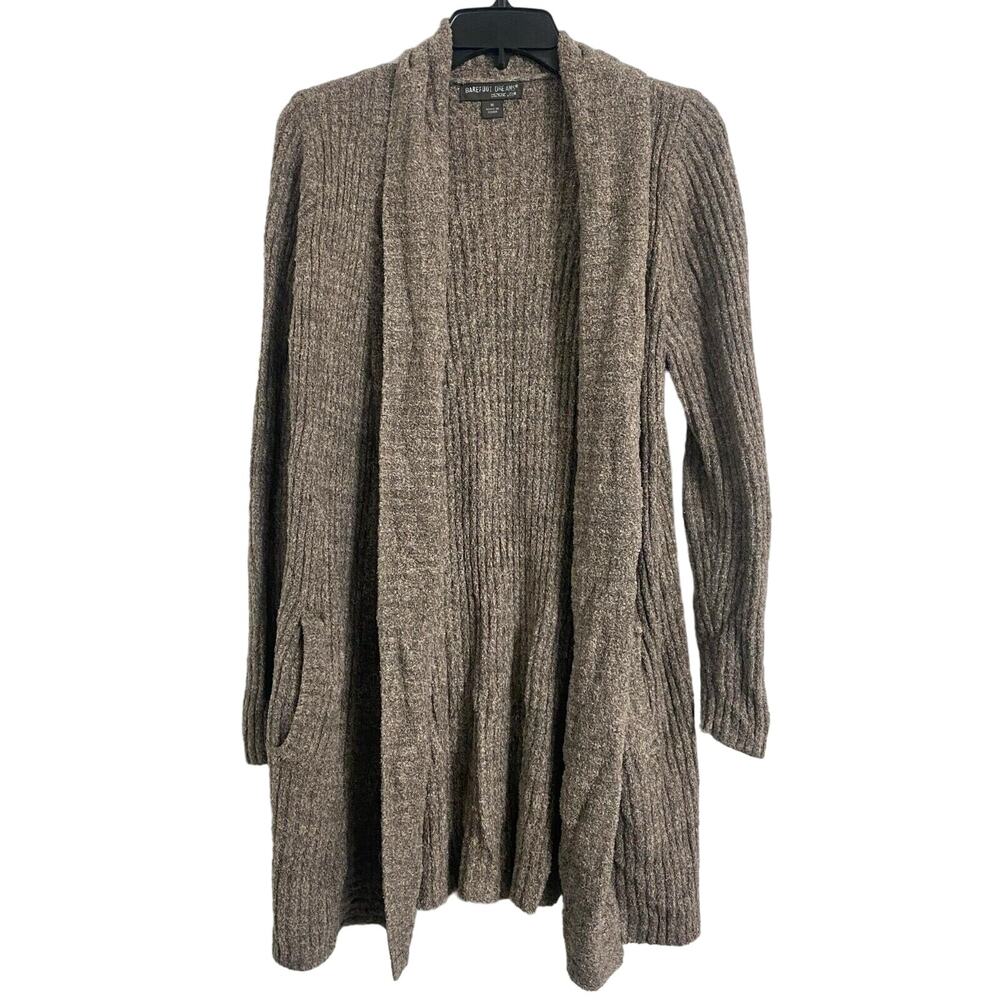 Barefoot Dreams Cozy Chic Lite Sweater Open Cardigan Brown Women's Size M
